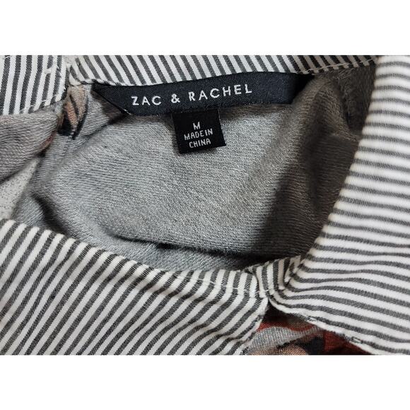 Zac & Rachel Gray Floral Print Layered Look Shirt Medium Long Sleeve Collard - Picture 3 of 6